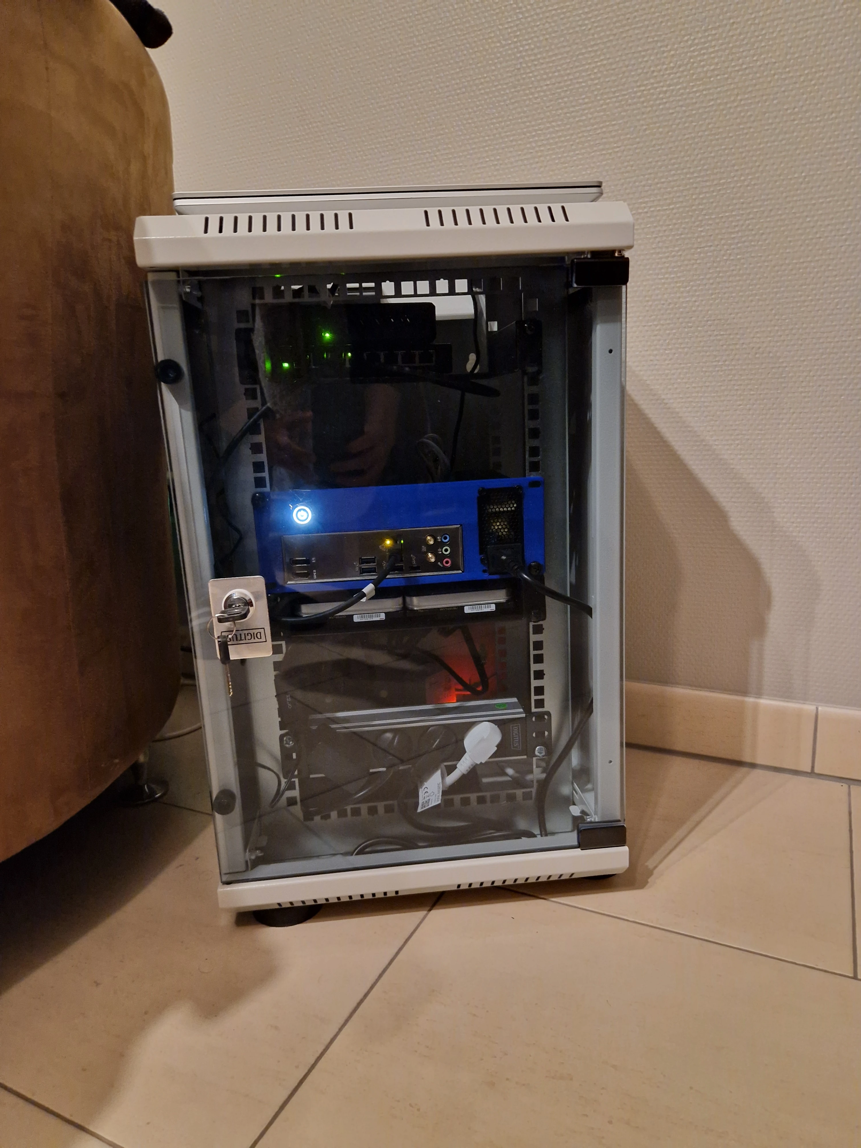 My Home Lab rack with the home server, compute node, storage node, and networking gear